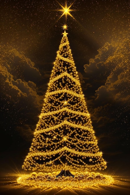 明るいライトの壁紙バナー クリスマスと黄金のクリスマス ツリー
