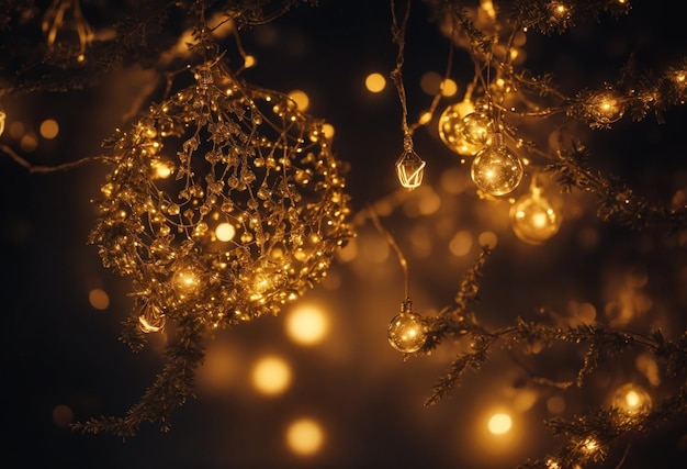 golden Christmas tree with lights