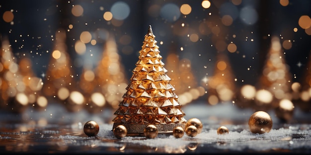 Золотая рождественская елка со сверкающими огнями Генеративный ИИ