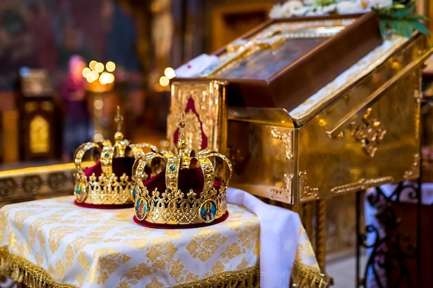 Golden church king crowns Marriage ceremony crowns