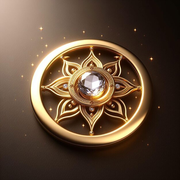 a golden circle middle a diamond background