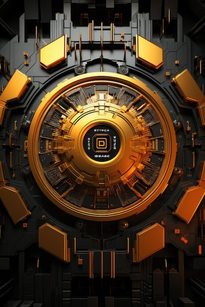 A golden clock surrounded by black and gold cubes Generative AI