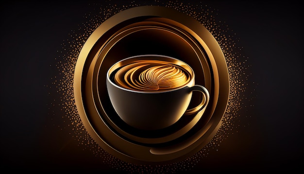 円のロゴイラストに金色のコーヒーカップ