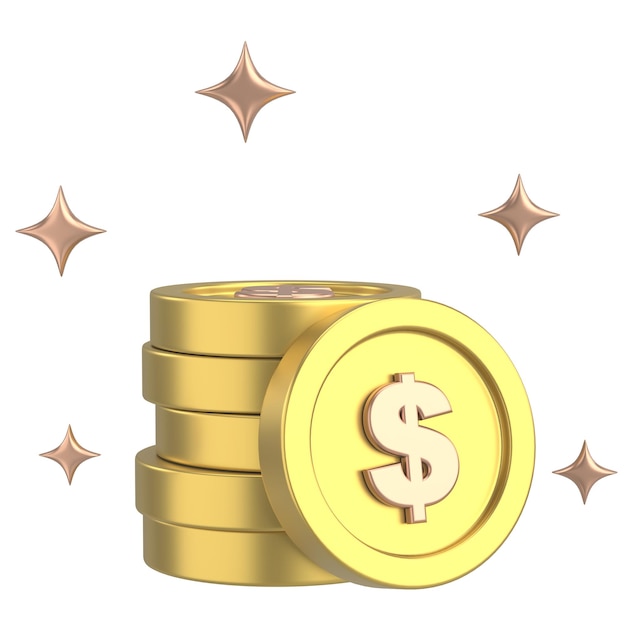 Golden coin Dollar sign 3D illustration