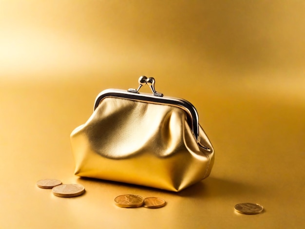 Golden coin purse isolated on golden background