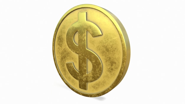 Golden coin with a dollar sign on a white background