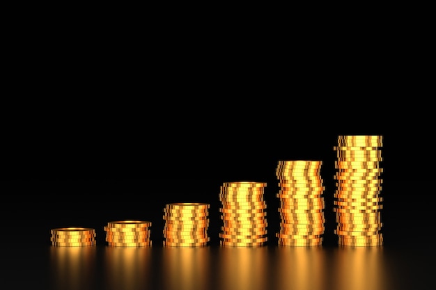 Golden coins banner design. 3D rendering.