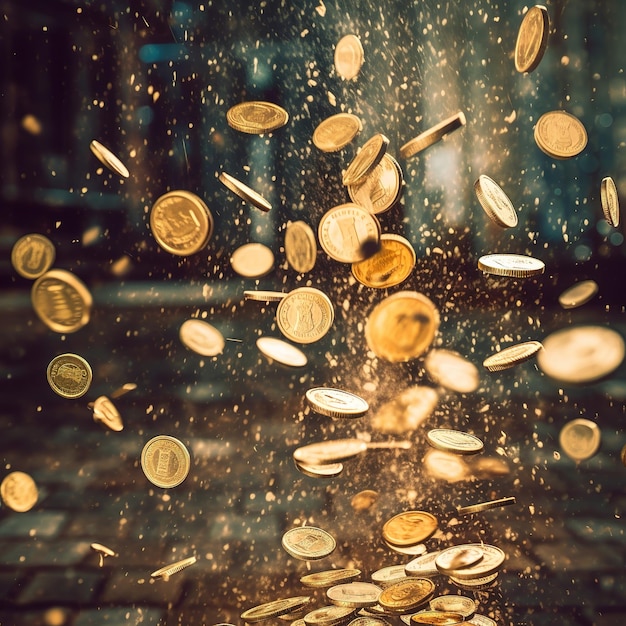 golden coins falling