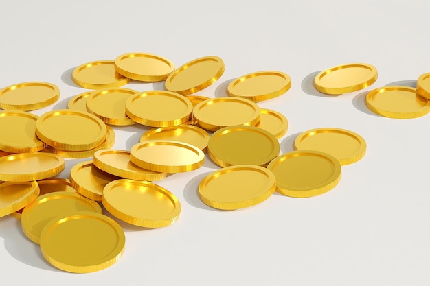 Golden coins lying on the white surface