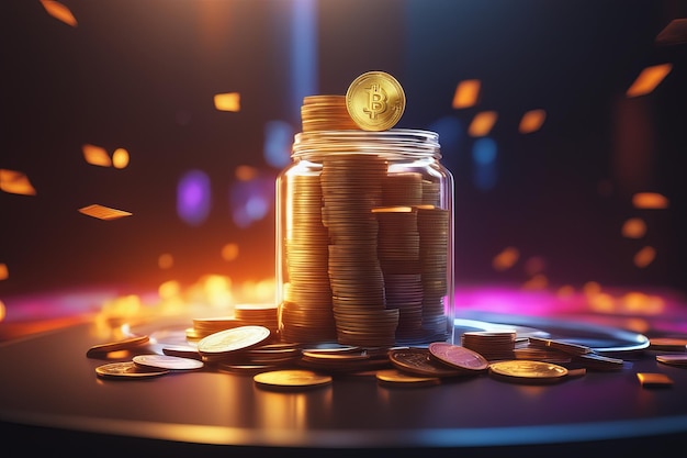 golden coins in metal jar on table 3 d renderinggolden coins in metal jar on table 3 d renderingco