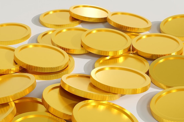 Golden coins on the white background