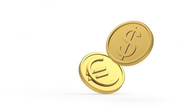 Monete d'oro con i segni del dollaro e dell'euro.