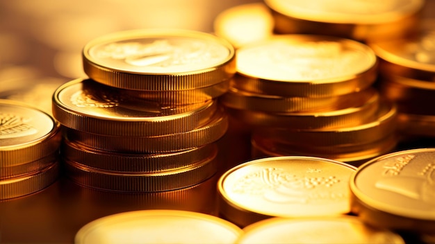 golden coins with shallow depth of field business and financial concept