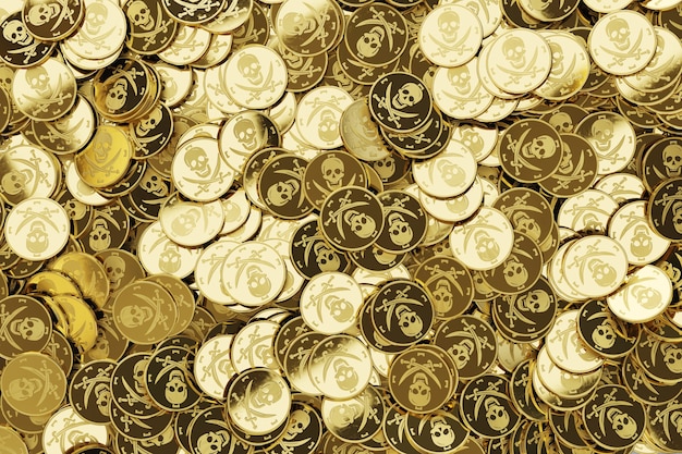 Photo golden coins with skull symbol