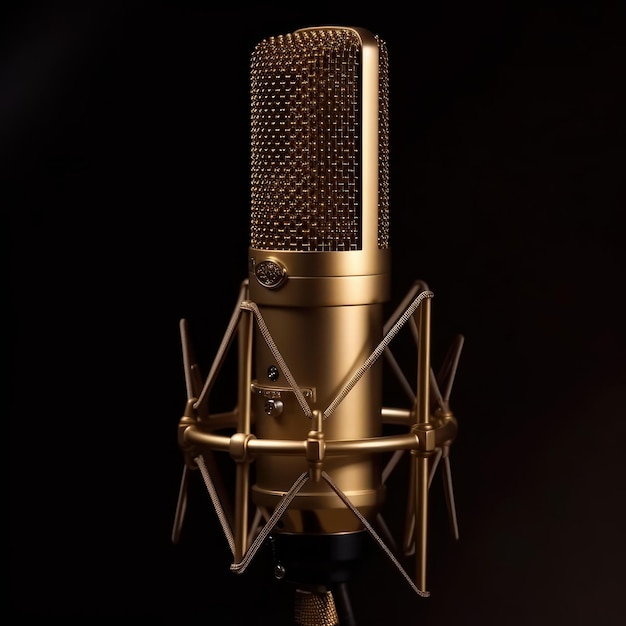 Golden colored studio condenser microphone Beautiful illustration picture Generative AI