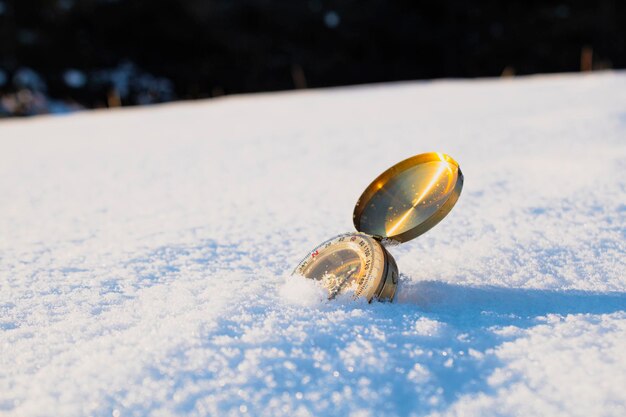 雪の中の黄金のコンパス