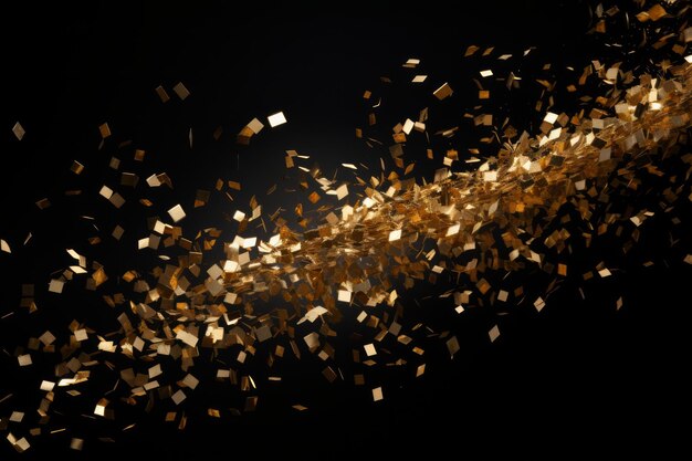 Golden confetti falling against a dark background