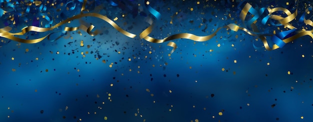 Golden confetti falling over dark blue background