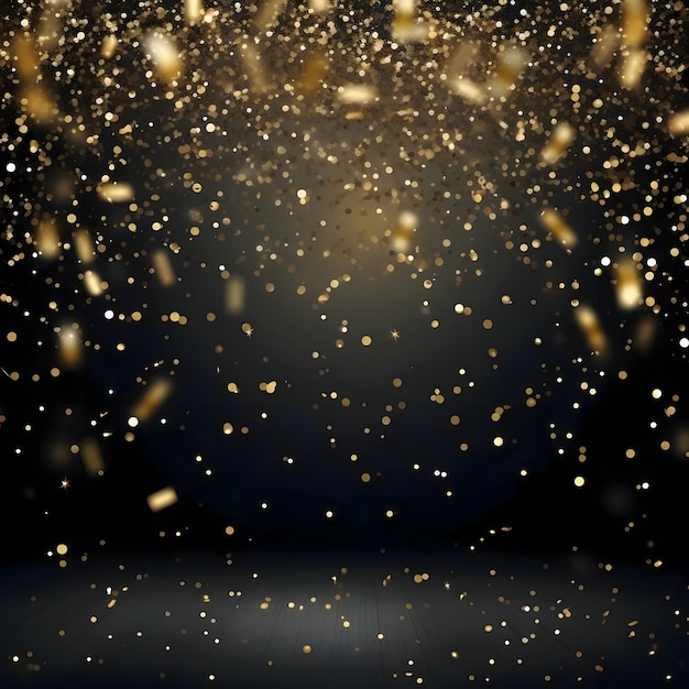 Золотые конфеты падают сверху Нового года на черном фоне баннер с пространством для вашего собственного контента