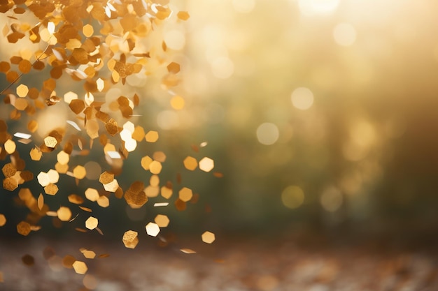 Golden confetti falls on a beautiful background