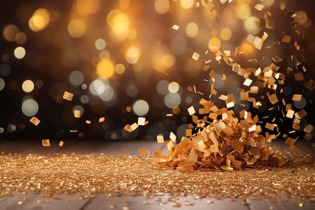 Photo golden confetti falls on a beautiful background