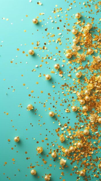 golden confetti on mint background