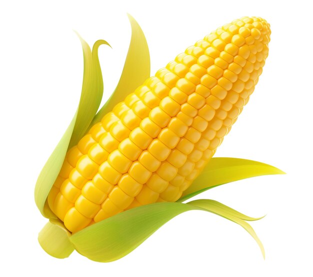 Photo golden corn cob with green husk partially peeled back srealistic illustration on white