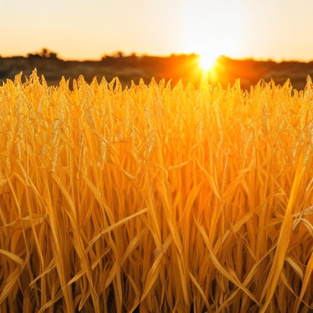 日没の黄金のトウモロコシ畑 プロの写真撮影 高品質の夕焼けゴールデンアワー プレーントウモロコシ
