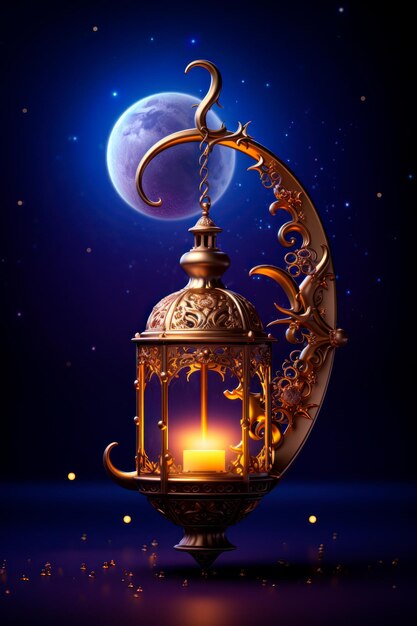 Golden Crescent and Lantern Elegance vertical backdrop for Ramadan
