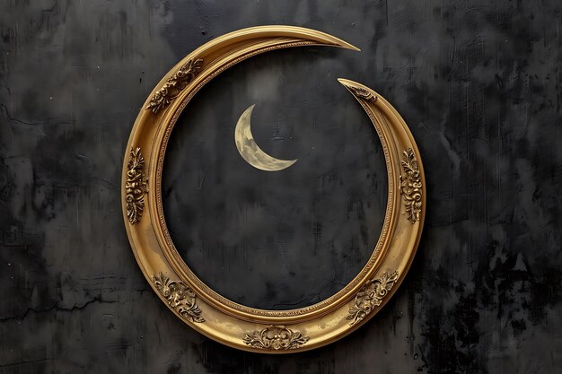 Golden crescent moon in frame