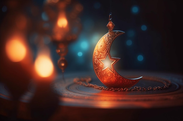 A golden crescent moon Islamic background Ramadhan background