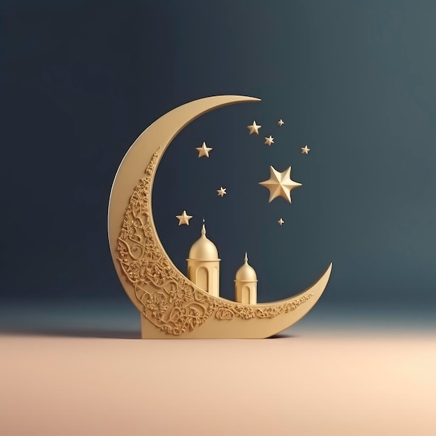 A golden crescent moon with a star on it