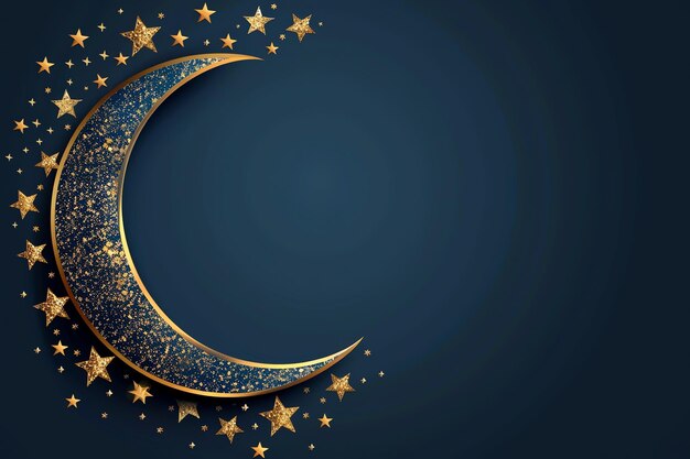 Photo golden crescent moon with stars illustratio eid mubarak