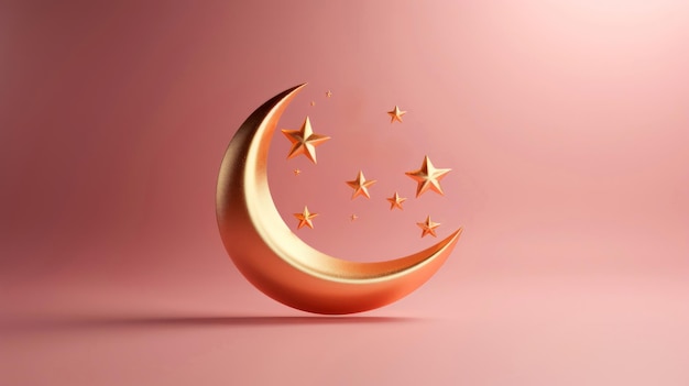 Golden Crescent Moon with Stars