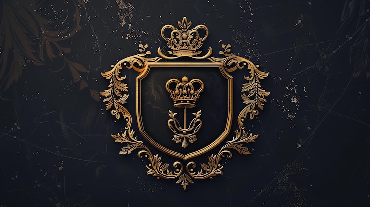 Photo a golden crest with a crown and anchor on a black background