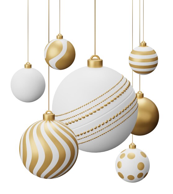 Photo golden cricket hanging christmas balls 3d render illustration isolated on white background