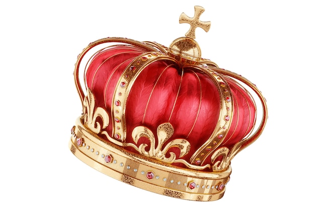 Photo golden crown isolated on white background cap for monarch emperor crown 3d render 3d illustration