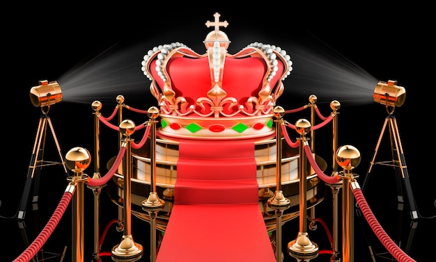 Golden crown on the podium 3D rendering