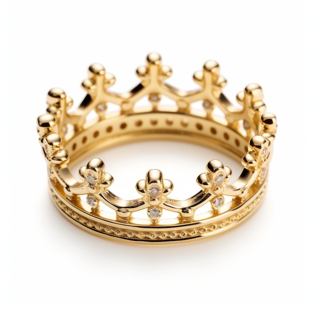 Photo golden crown ring with white diamonds