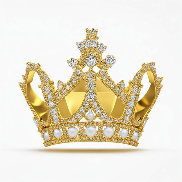 Golden crown with diamond icon white background ai generated