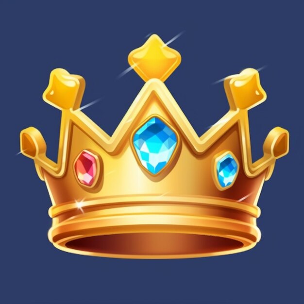 A golden crown with jewels and gems on a blue background generative ai