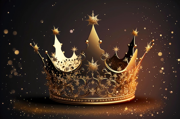 Photo golden crown with stars and decorations on twinkling background