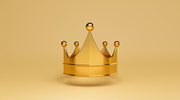 Golden crown on yellow background for king treasure concept by 3d render