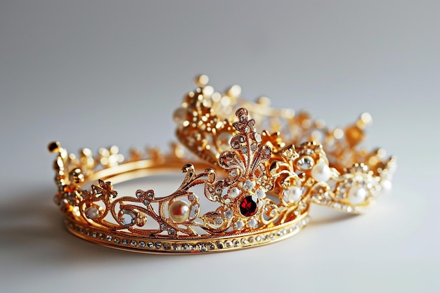 Golden crowns for king or queen monarchy symbol