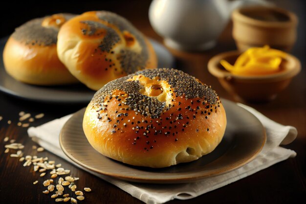 Golden crust poppy seed buns for breakfast