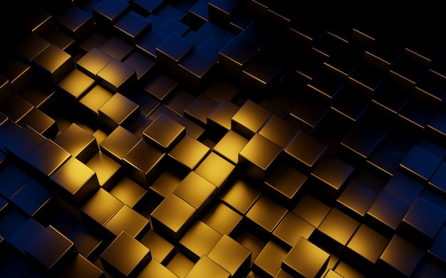 Golden cube decorative design elements.Square geometric shapes background. 3d illustration