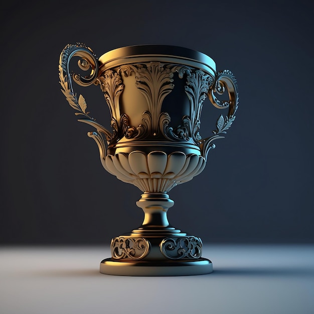 A golden cup with a floral design on the bottom.