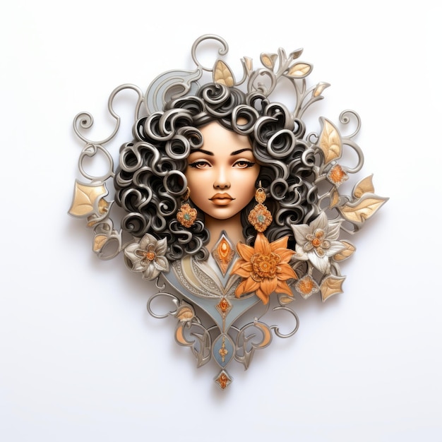 Golden Curly Hair Woman Sculpture A Unique Fantasy Illustration