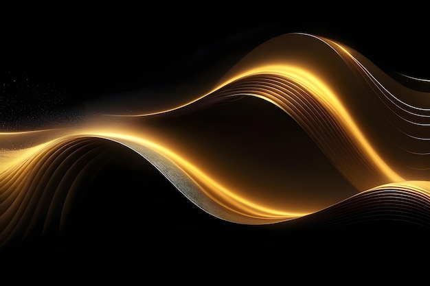 Golden curves on black Modern wavy lines Futuristic concept