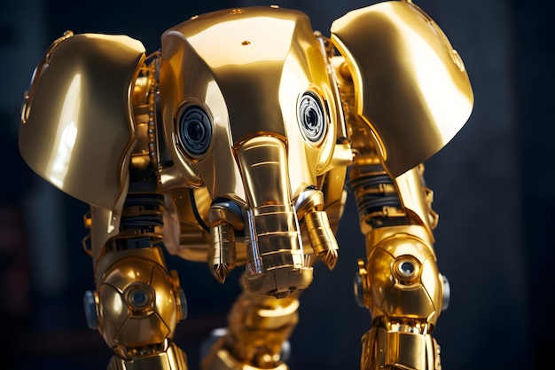 Golden cute elephant metal robot generative ai generated technology